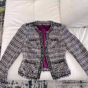 WHBM “Chanel” style blazer. Chain detail. Size 2. Fully lined. Purple/black